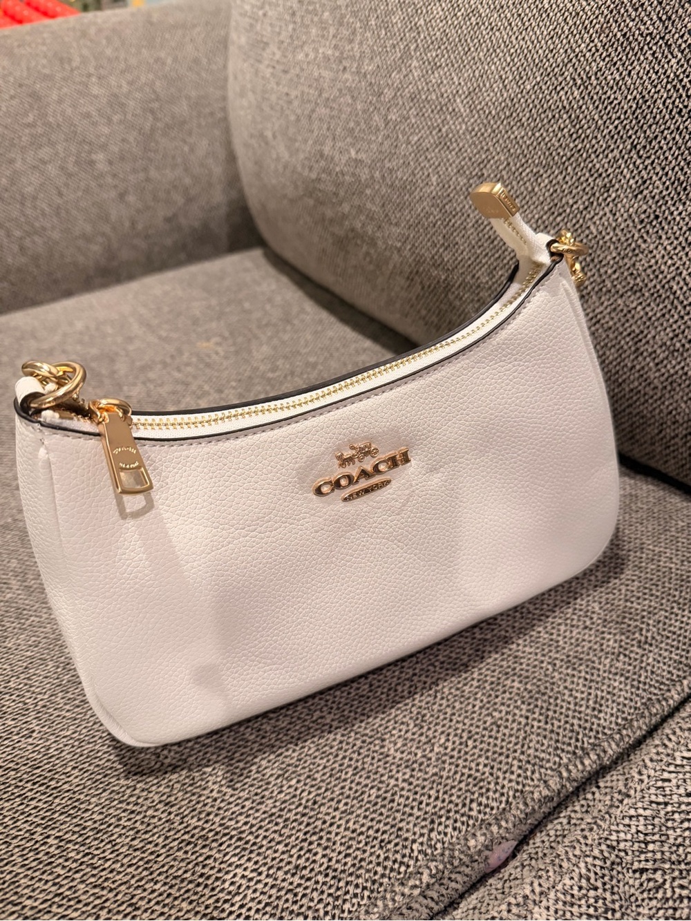 Coach White Pebbled Leather Shoulder Bag with Gold Hardware